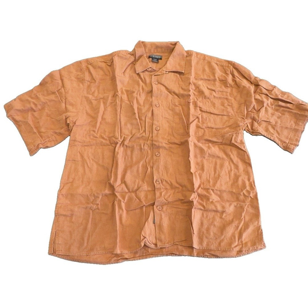 Trust Men's Orange Linen Rayon Solid Button-Up Shirt Short Sleeve 5X Big & Tall